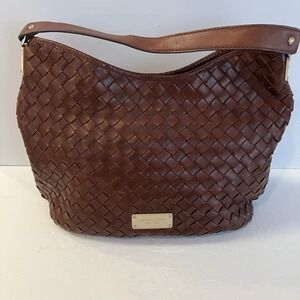 Michael Kors Brown Woven Leather Top Handle Bag